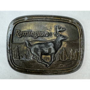Vintage Remington Belt Buckle 1979 Running White Tail Deer Buck Pewter Hunting